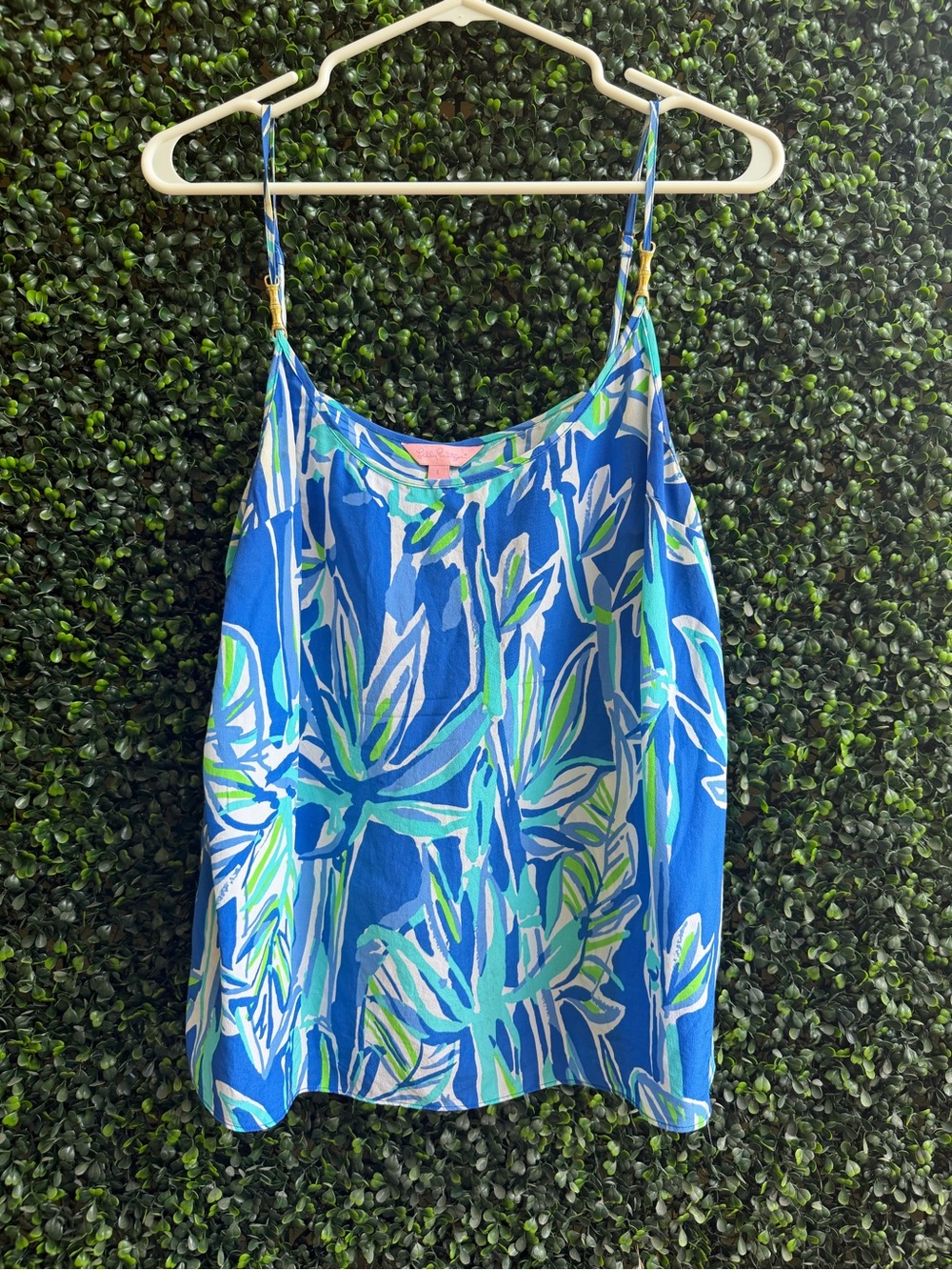 Lilly Pulitzer Blue Green White Tropical Print Spaghetti Strap Tank